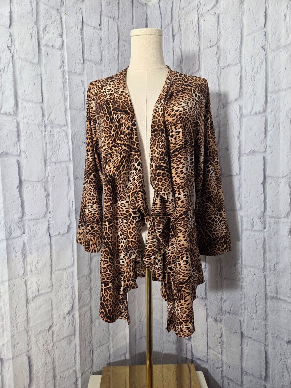 Milano Large Animal Print Open Front Waterfall Longsleeve Casual Fall Cardigan